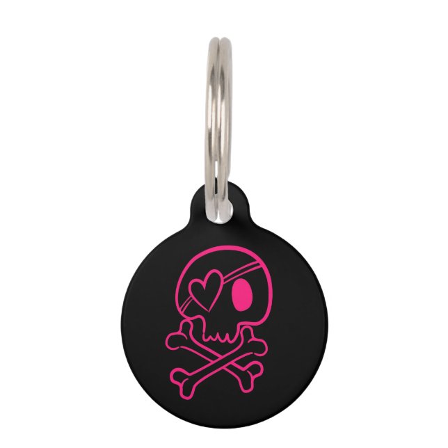 Pink Heart Skull and Crossbones Pet Tag (Front)