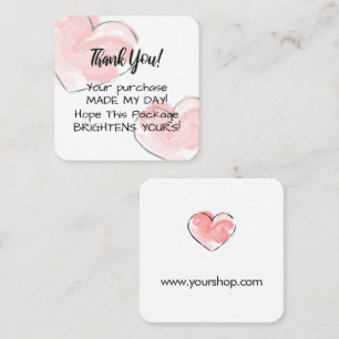 Pink Heart Small Business Thank You Insert Card