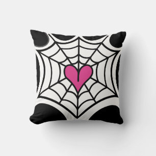 Pink Heart Spider web Black and white Halloween  Throw Pillow