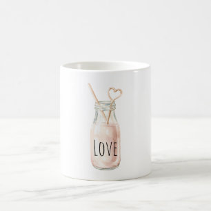 Pink Heart Straw Strawberry Milk Coffee Mug