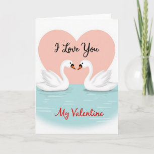 Pink Heart Swans Love Card