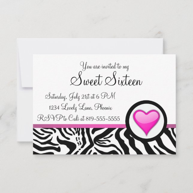 Pink Heart Sweet Sixteen Invitation (Front)