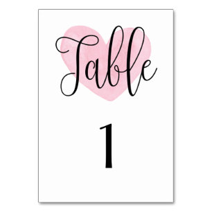 Pink heart table number. Romantic modern wedding Number