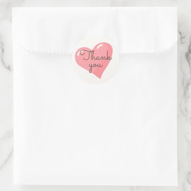 Pink heart thank you classic round sticker (Bag)