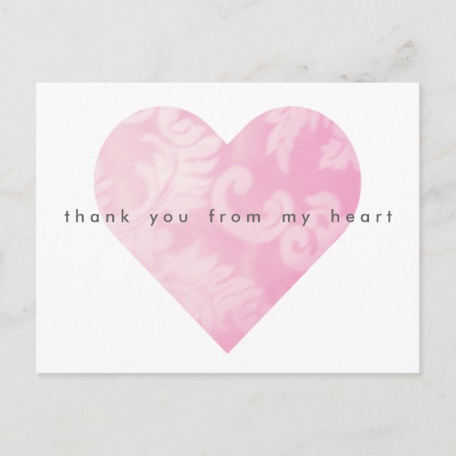 Pink Heart Thank You Postcard Customizable (Front)