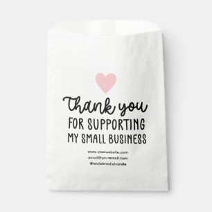 Pink Heart Thank You Supporting Small Business Favour Bag
