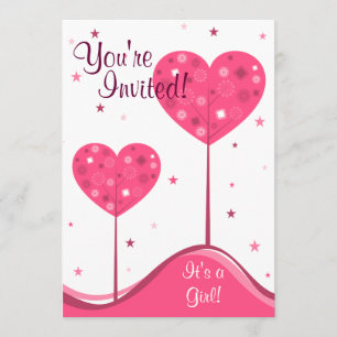 Pink Heart Trees Valentine Baby Shower Invitation