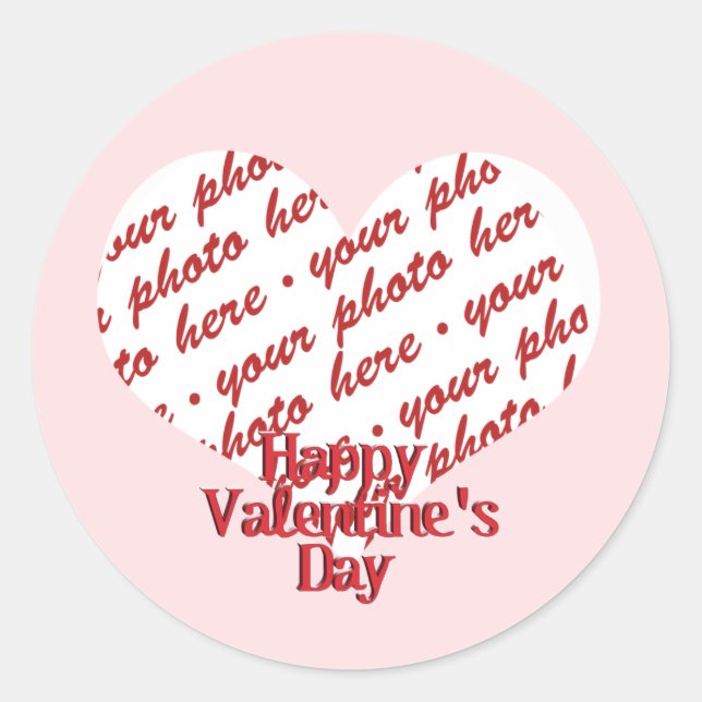 Pink Heart Valentine Photo Frame Classic Round Sticker (Front)