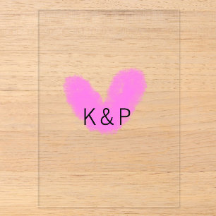 Pink heart wedding couple name letter monogram rom acrylic invitations