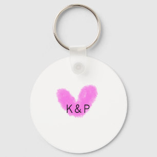 Pink heart wedding couple name letter monogram rom keychain