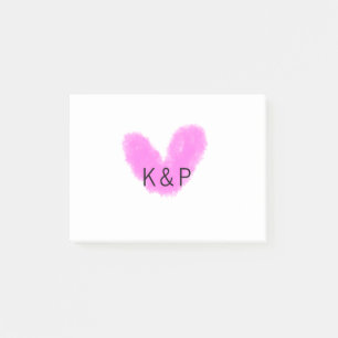 Pink heart wedding couple name letter monogram rom post-it notes