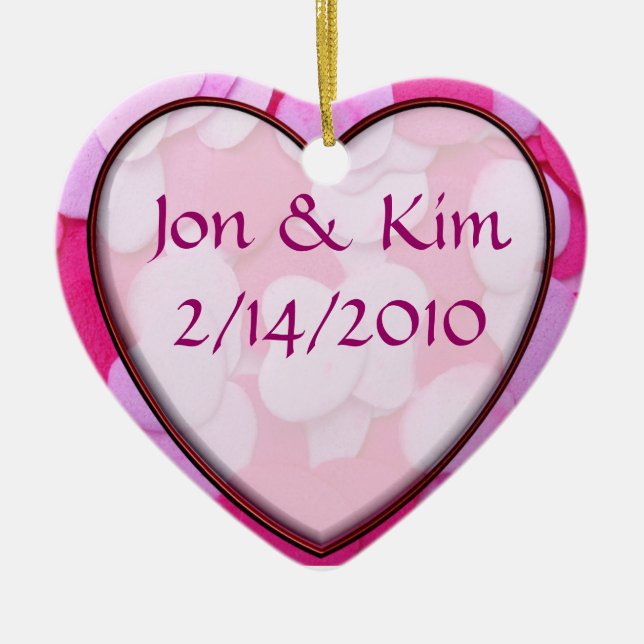 Pink Heart Wedding Favour Ornament Gift (Front)