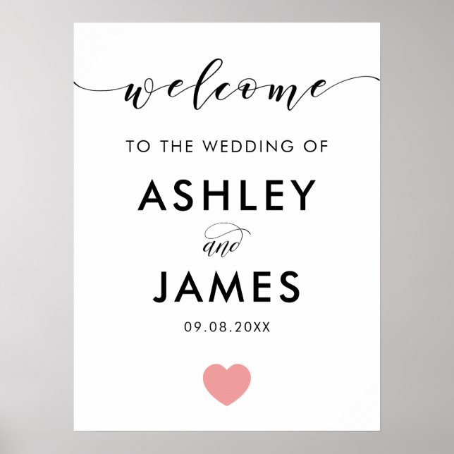 Pink Heart Wedding Welcome Sign (Front)