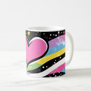 pink heart with a thick black outline, centred  coffee mug