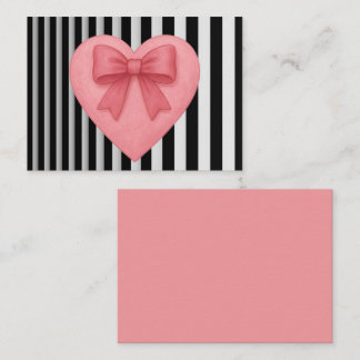 Pink heart with bow black&white striped background card