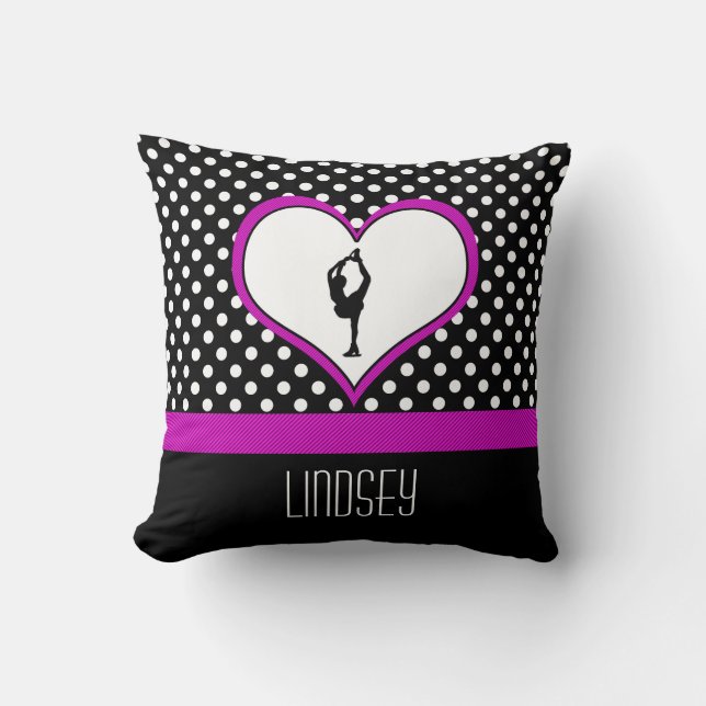 Pink Heart with Classy Polka-Dots Figure Skating Throw Pillow (Front)