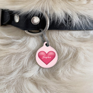 Pink Heart With Custom Name Over Pet Tag