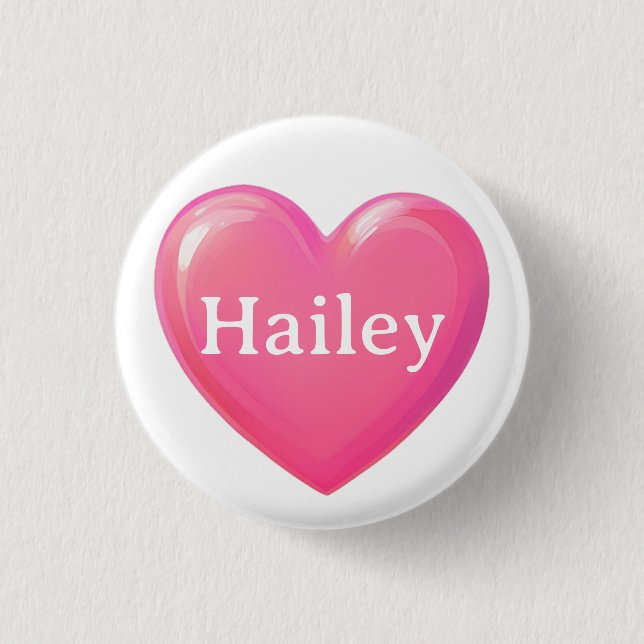 Pink Heart with Name 1 Inch Round Button (Front)