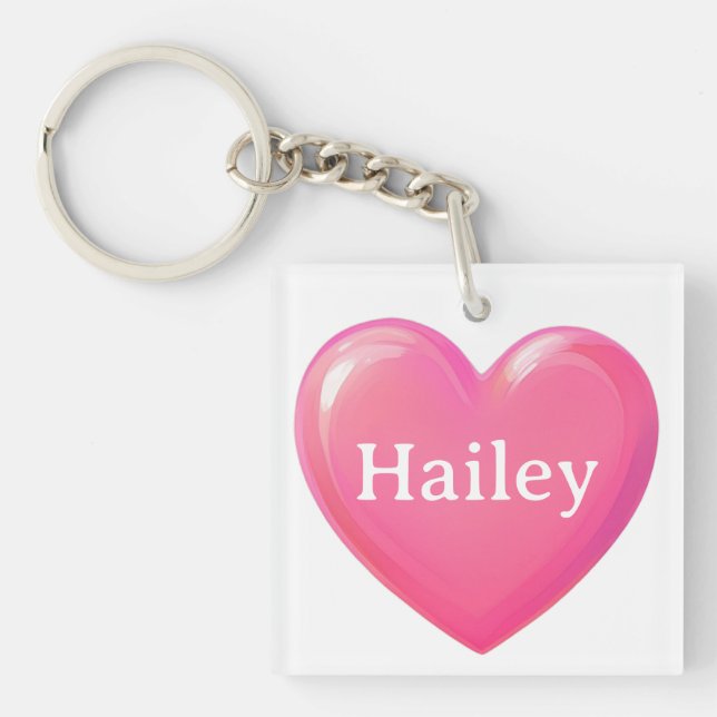 Pink Heart with Name Keychain (Front)