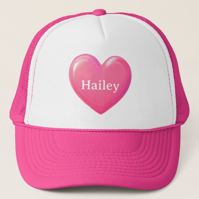 Pink Heart with Name Trucker Hat (Front)