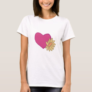 Pink Heart with Yellow sunflower T-Shirt