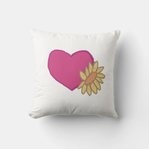 Pink Heart with Yellow sunflower Throw Pillow