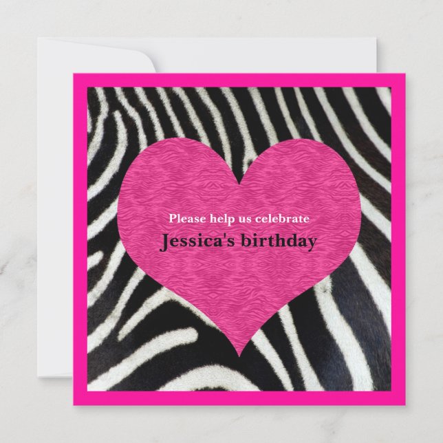 Pink Heart with Zebra Print Party Invitation (Front)