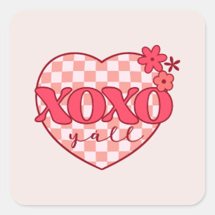 Pink Heart Xoxo Hugs and Kisses Square Sticker