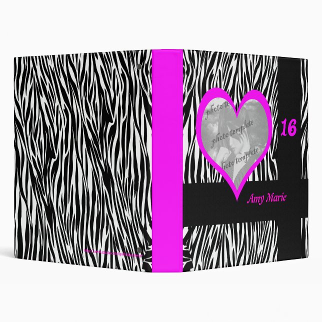 Pink Heart Zebra Print Birthday Photo Album Binder (Background)