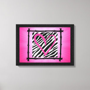 Pink Heart Zebra Print Wall Art