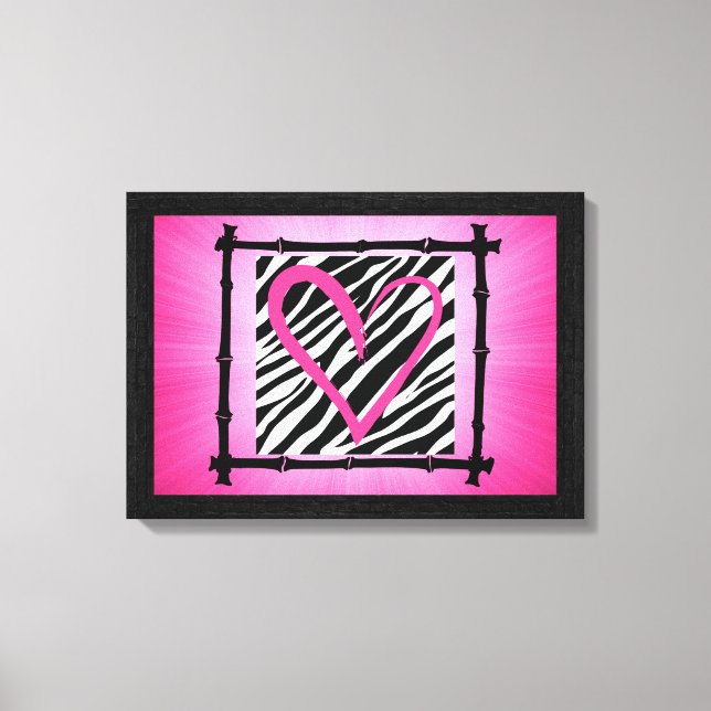 Pink Heart Zebra Print Wall Art (Front)