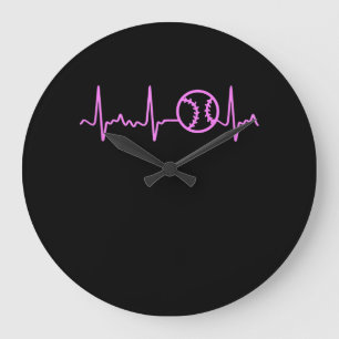 Pink Heartbeat Baseball Breast Cancer Awareness Large Clock
