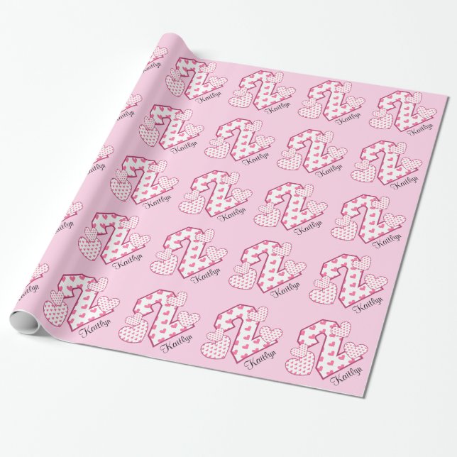 PINK HEARTS 2nd Birthday Custom V02X Wrapping Paper (Unrolled)