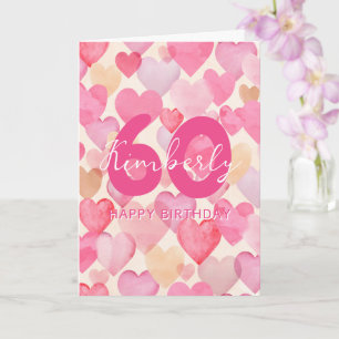Pink Hearts 60th Birthday Greeting Card
