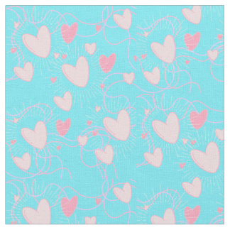 pink hearts and aqua  fabric