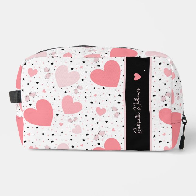 Pink hearts and piggy dopp kit (Front)