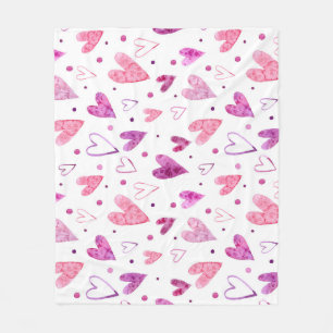 Pink Hearts and Polka Dots: Romantic Delight. Fleece Blanket