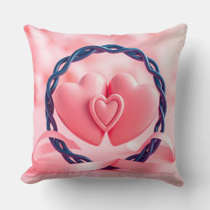 Pink Hearts and Ribbon Symbolizing Romance and Lov Throw Pillow