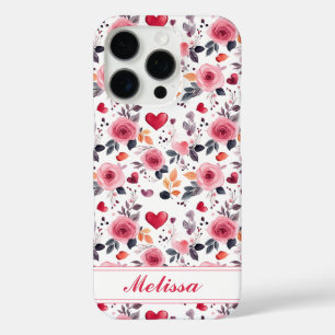 Pink Hearts And Roses  iPhone 16 Pro Case