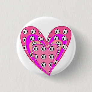 Pink Hearts And Soccer Balls Pattern 1 Inch Round Button