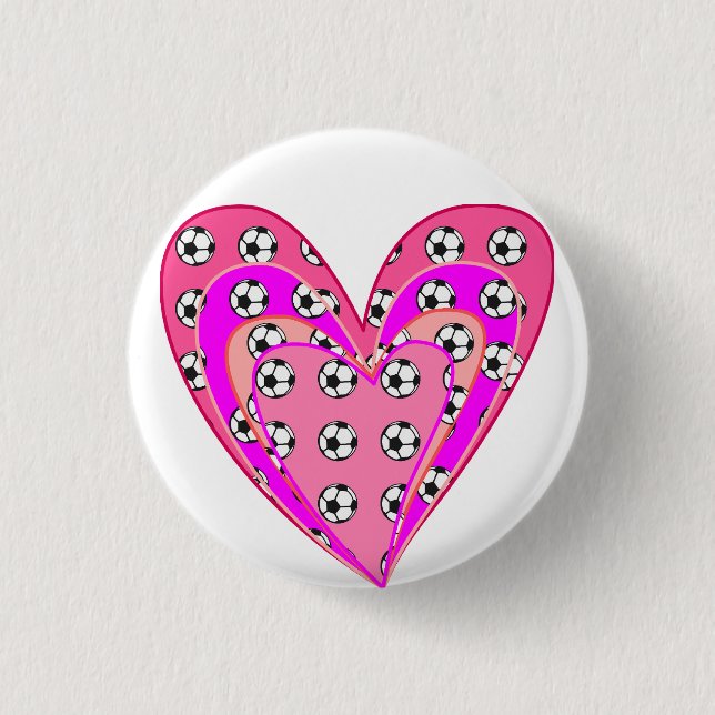 Pink Hearts And Soccer Balls Pattern 1 Inch Round Button (Front)