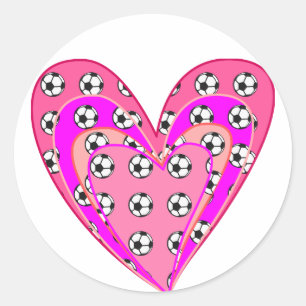 Pink Hearts And Soccer Balls Pattern Classic Round Sticker