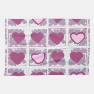 Pink Hearts and Squares Love Xoxo Kitchen Towel