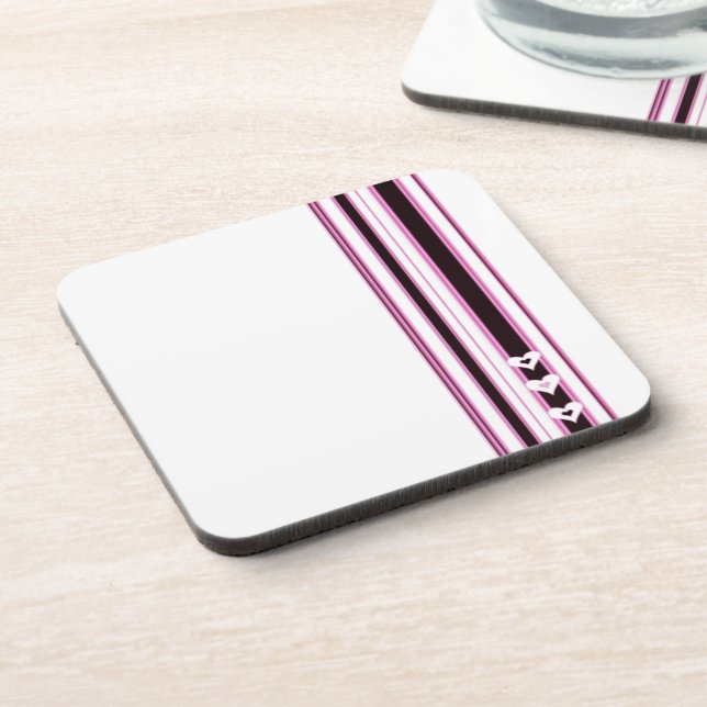 Pink Hearts and Stripes Coasters (Left Side)
