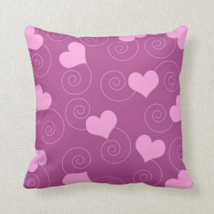 Pink hearts and swirls throw pillow