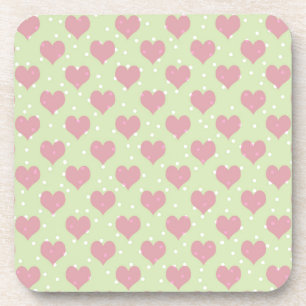 Pink hearts and white polka dots pattern coaster