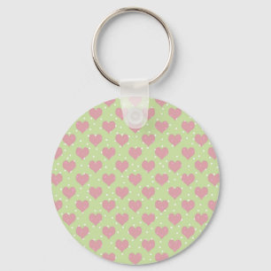 Pink hearts and white polka dots pattern keychain