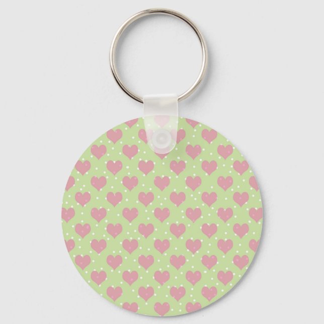 Pink hearts and white polka dots pattern keychain (Front)