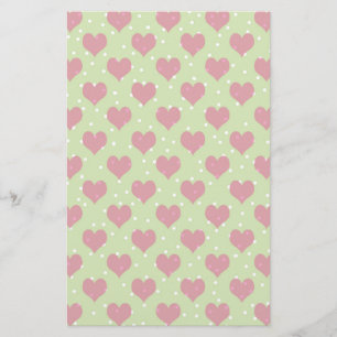 Pink hearts and white polka dots pattern stationery