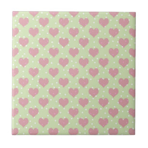 Pink hearts and white polka dots pattern tile